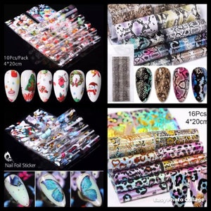 Snake Skin , Christmas, butterfly Nail Foil Paper For Nails Animal Design Adhesive Transfer Sticker DIY Nail Art Decoration Decals Set