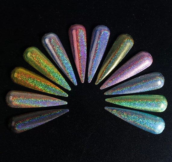 1g Nail Holographic Glitter Powder, Laser Chameleon Sequin for Nail Art, Gradient Shiny Polish,  Manicure, Chrome Pigment Dust
