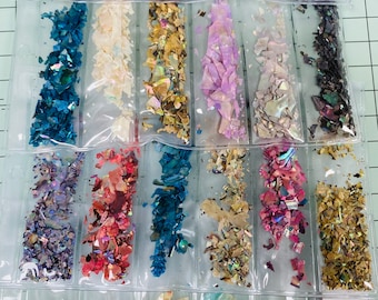 6 Grids/Pack Beauty Color-changing Abalone Natural Sea Shell Fragments Texture Nail Art Flakes Decoration Slice