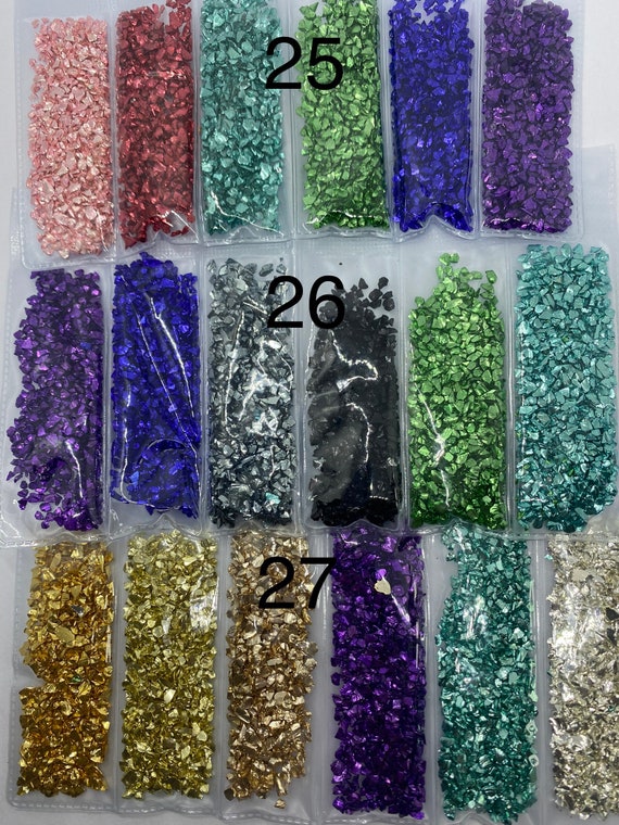 Irregular Crushed Glass Stones | Chunky Glitter Flakes | Resin Inclusions |  Resin Craft Supplies (Metallic Blue Green Teal / 10 grams)