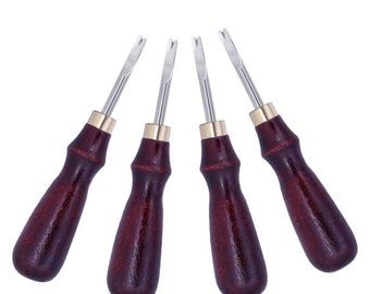 0.8/1.0/1.2/1.5mm Leather Edge Beveler Skiving Beveling Knife Cutting Hand Craft Tool with Wood Handle Leather Working Set