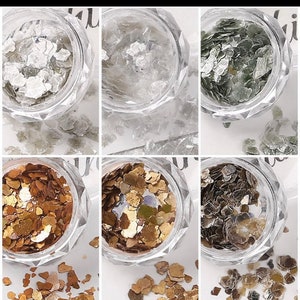 6Pcs Natural Mica Slices , Ultra thin Nail Art Flakes Nail , Diy jewellery, UV Manicure Accessories