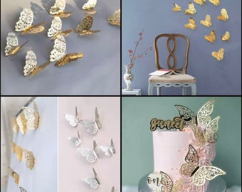 3 D hollow butterflies wall sticker:, Cake Toppers, Decoration,Butterfly Cake Topper For Wedding, Birthday Party, Baby Shower