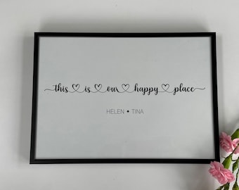 OUR HAPPY PLACE Personalised family wall print - Available as a digital download or physical print - postage included!