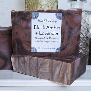 Black Amber and Lavender Soap - Shea Kokum Butter Soap, Vegan Cold Process Bar Soap, Handmade Artisan Soap Bar, Handcrafted Gifts