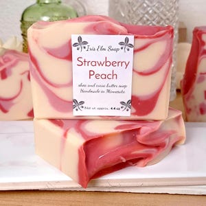 Strawberry Peach Soap - Handmade Cold Process Fruit Scented Soap, Gift for Her, Artisan Soap Gift, Vegan Bar Soap Palm Free Bath Soap