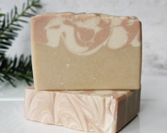 Almond Scented Soap - Colloidal Oatmeal, Cocoa and Shea Butter Soap, Vegan Friendly Cold Process Soap, Palm Free, Handmade Gifts, Bath Soap