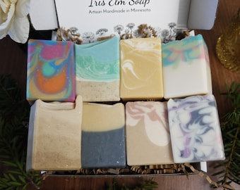 Soap Gift Set of Eight Half-Size Bars, Handmade Vegan Palm Free, Assorted Scents, Artisan Soaps, Variety Pack, Mini Soap Gift Box Sampler