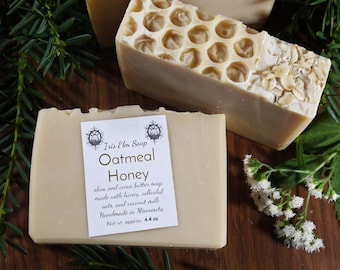 Oatmeal Honey Soap - Made with Real Honey, Colloidal Oatmeal, and Coconut Milk, Artisan Handmade Soap Cold Process Handcrafted Palm Oil Free