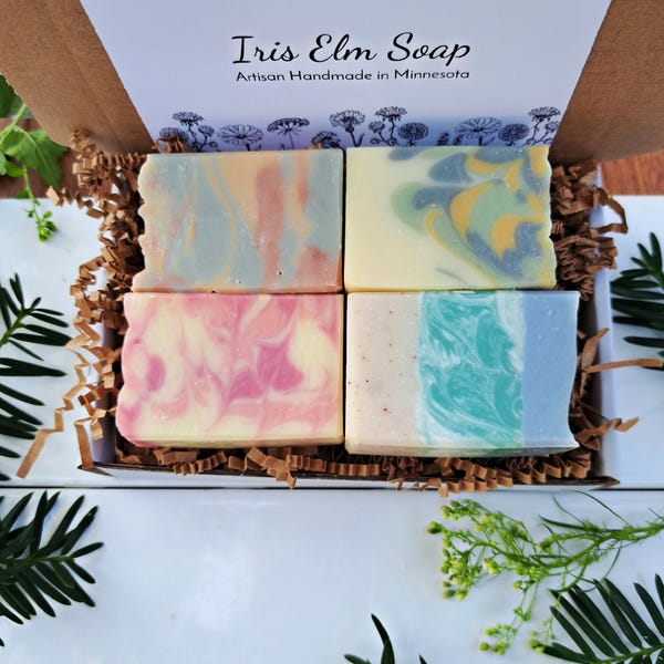 Small Soap Gift Set of Four Mini Half-Size Bars: Handmade Vegan, Variety of Sampler Scents