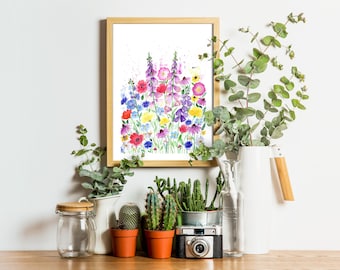 Wildflowers Watercolour Wall Art , Watercolour Art Print , Poster Print, Fine Art Print, Floral painting