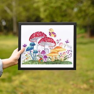 Whimsical Mushroom Forest Nursery ART ,  Mushroom Watercolour Art, Poster Print, Fine Art Print, Wall Art  Nursery decor, Kids room decor