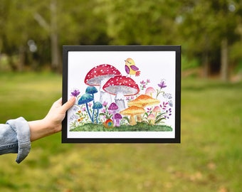 Whimsical Mushroom Forest Nursery ART ,  Mushroom Watercolour Art, Poster Print, Fine Art Print, Wall Art  Nursery decor, Kids room decor