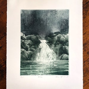 Original Etching, Fine Art Print, Intaglio by Jake Muirhead. Falls
