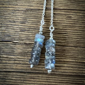 Labradorite Sterling Silver Threader Earrings Gemstone Earrings Crystal Earrings Silver Dangle Earrings Boho Earrings Dainty Earrings