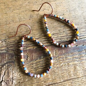 Copper Teardrop Pietersite Earrings, Teardrop Boho Hoops, Fall Jewelry, Autumn Jewelry, Statement Jewelry, Gemstone Jewelry, Drop Earrings