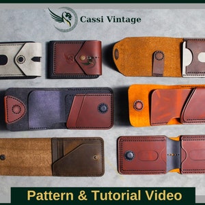 Set von 7 Leder Geldbörsen Mustern - Minimal Wallet Pattern - Leder DIY - Pdf Download - Wallet Template mit Video