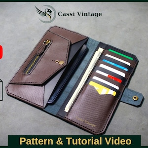 Patrón de billetera larga de cuero PDF, cuero DIY, descarga PDF, patrón de billetera de cuero, patrón de billetera, plantilla de billetera