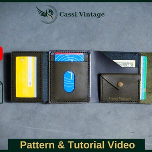 Mini Leder vertikal dreifach Geldbörse Muster PDF, Leder DIY, PDF Download, Leder Geldbörse Muster, Geldbörse Muster, Geldbörse Vorlage