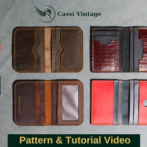 Conjunto de 4 patrones de billetera de cuero para dos tarjetas - Patrón de billetera minimalista - Cuero DIY - Descarga de PDF - Plantilla de billetera con video