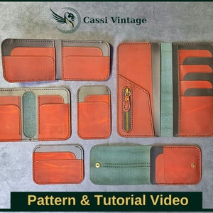 Conjunto de 6 patrones de billetera de cuero - Patrón de billetera minimalista - Cuero DIY - Descarga de PDF - Plantilla de billetera con video