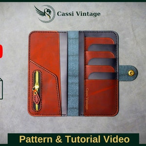 Patrón de billetera larga de cuero PDF, cuero DIY, descarga PDF, patrón de billetera de cuero, patrón de billetera, plantilla de billetera