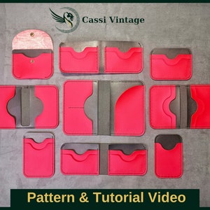 Conjunto de 9 patrones de billetera de cuero - Patrón de billetera minimalista - Cuero DIY - Descarga de PDF - Plantilla de billetera con video