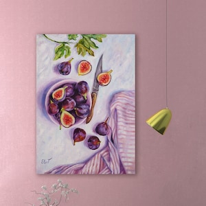Fig Print on Canvas Original Purple Pink Optimistic Art Living Room Stilllife Wall Modern Interior Kitchen Decor Exotic Fruit Vegan Gift