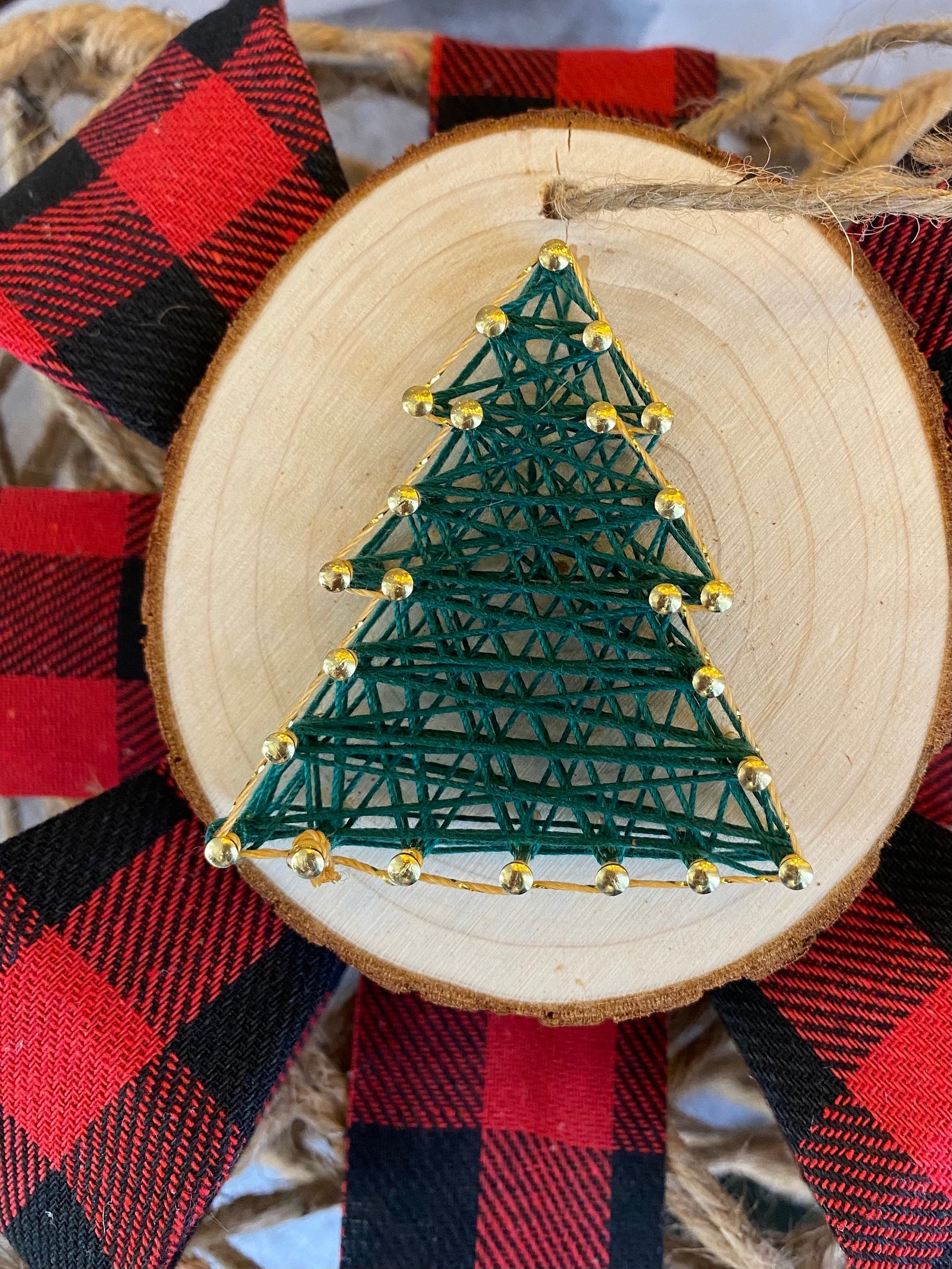 Round Wood String Art Ornament // Christmas Tree Wood Slice Etsy
