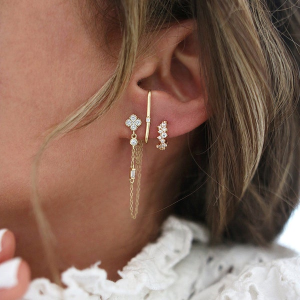 Lot boucles d'oreilles acier inoxydable dorée piercing chaîne créole cerceau