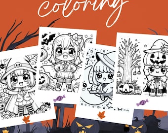 Pagina da colorare manga ragazza kawaii di Halloween da stampare per bambini