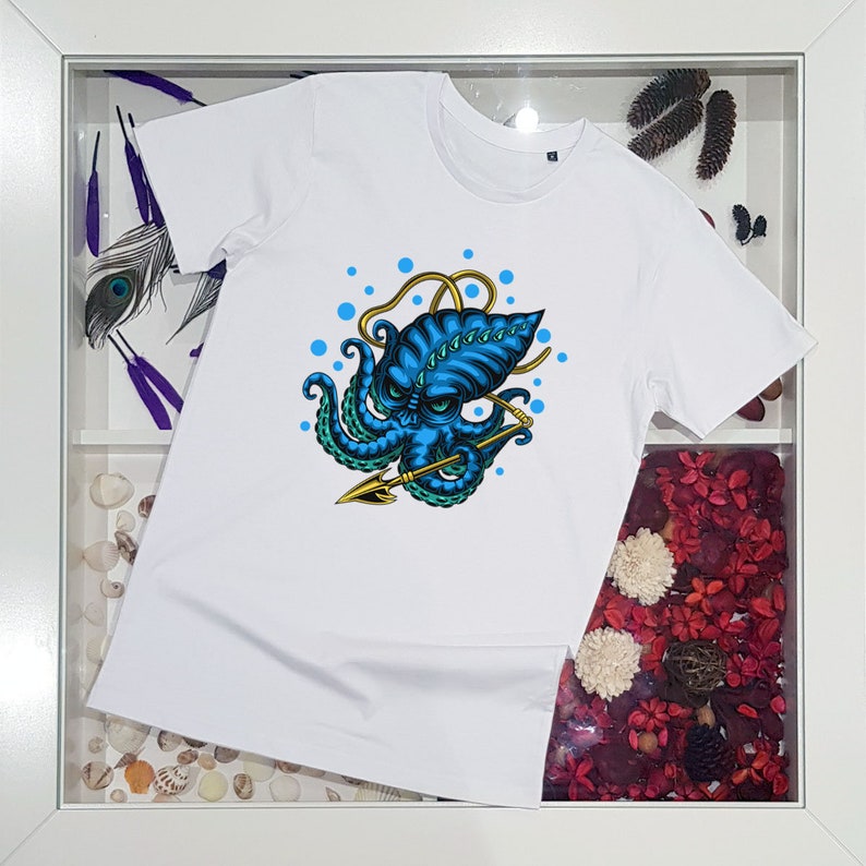100/% Organic Cotton High Quality Fabric and Printing Interesting Octopus Design Unisex Style T-shirts Code:179