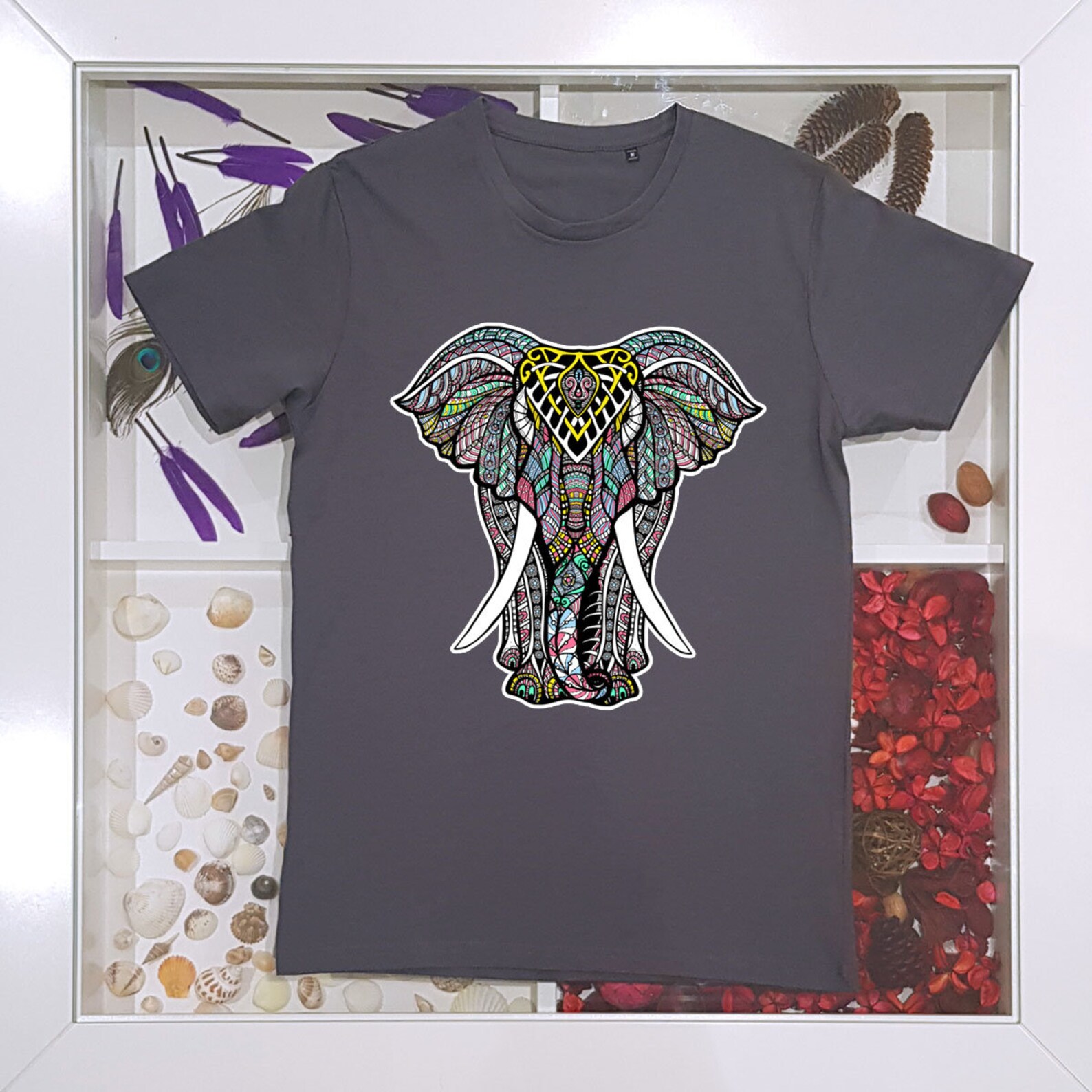 Patterned Elephant Unisex Style T shirt 100 Organic Cotton Etsy