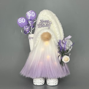 HAPPY BIRTHDAY Balloons Gnome with hand poured/painted ceramic boots~ Can be personalized with Lights-Name-Age. Several colors available!