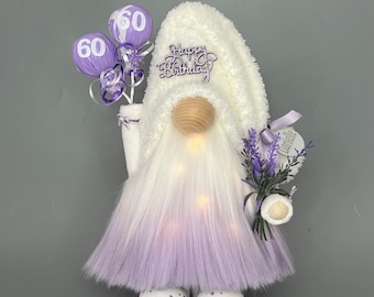 HAPPY BIRTHDAY Balloons Gnome with hand poured/painted ceramic boots~ Can be personalized with Lights-Name-Age. Several colors available!