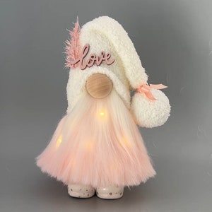 Love Gnome with hand poured/hand painted ceramic boots ~standing height 9.5 inch~ Fall Gnome~Farmhouse gnome~Peachy Pink
