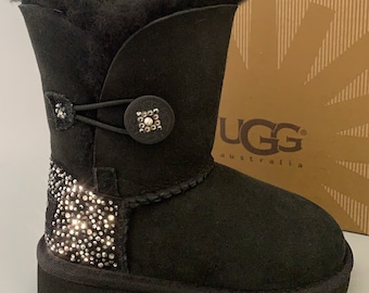 UGG Bailey Button Suede boots Embellished with Swarovski Crystals~Toddler size7 Style #5991T Black