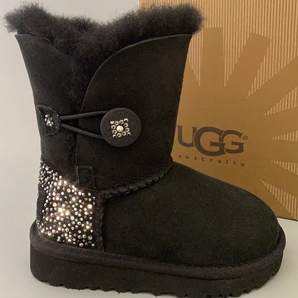 UGG Bailey Button Suede boots Embellished with Swarovski Crystals~Toddler size7 Style #5991T Black