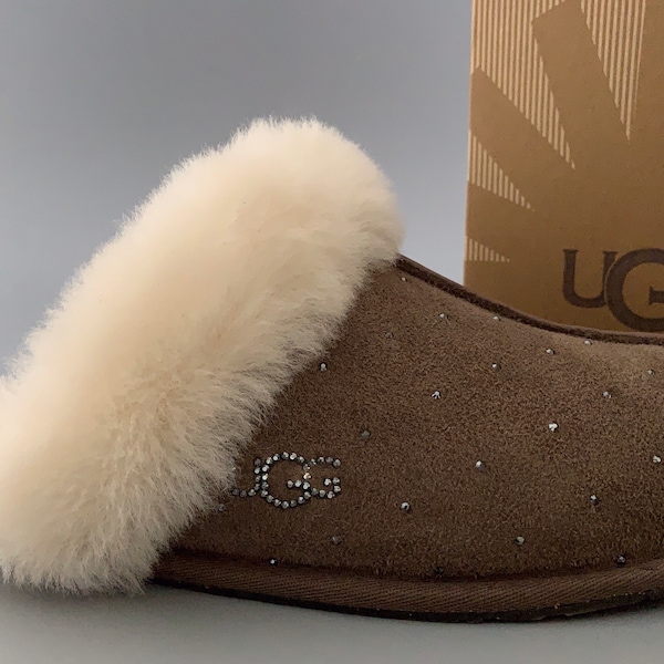 UGG Australia SCUFFETTE II  Slippers embellished with beautiful Swarovski Crystals Rhinestones Women Size 8 New  -Espresso - Bling