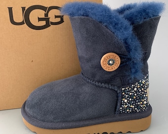 UGG Bailey Button II  Suede boots Embellished with Swarovski Crystals~Toddler size7 Style #1017400T NAVY