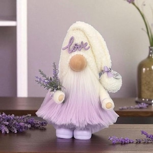 Love Gnome with hand poured/hand painted ceramic boots ~standing height 8.5 inch~ ~Gnome~ Farmhouse gnome~ Lavender Gnome