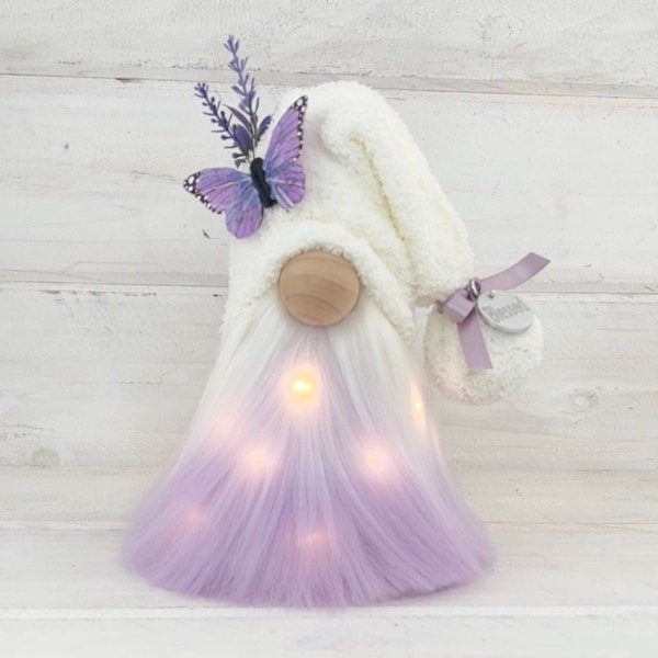 Lavender Ombré Gnome- hand dyed fur~Butterfly gnome. Can be the personalized with your message! More colors available-