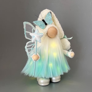 FAIRY Gnome with hand poured/painted ceramic boots ~ Birthday~butterfly~Tooth fairy~Can be personalized with name tag&lights. More colors!