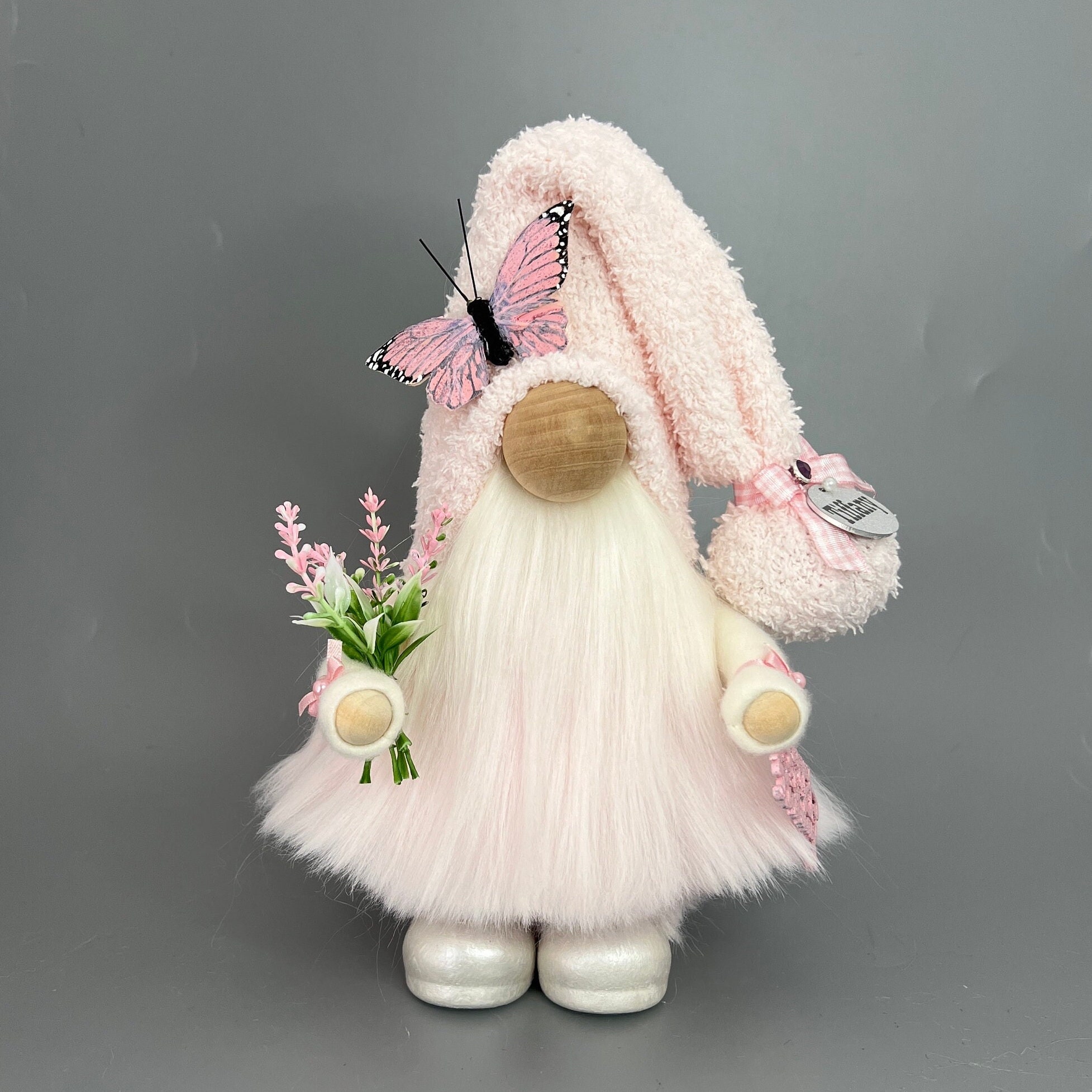 HAPPY BIRTHDAY Gnome with hand poured/hand painted ceramic boots ~standing height 9.5inch~ Can be personalized with lights+Birthday bracelet