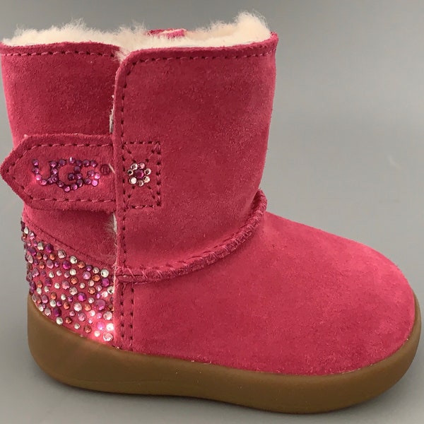 UGG Baby KEELAN Suede booties Embellished with Swarovski Crystals~Size 2/3 (6-12months) Style # *Pink Azalea Sparkle-Bling