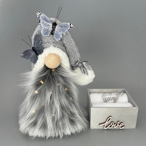 Will You Marry Me? Gnome on hand painted wood keepsake box/Ring box ~Wedding Gnome~ Grey~Butterfly~Customizable! 4x4inch lights optional