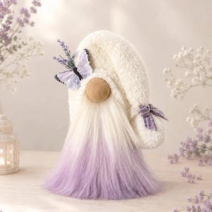 Lavender Ombré Gnome- hand dyed fur~Butterfly gnome. Can be the personalized with your message! More colors available-optional Fairy lights