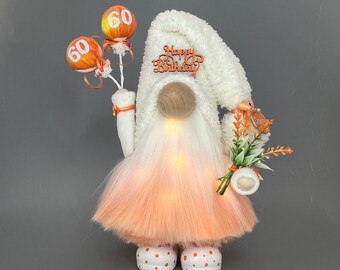 HAPPY BIRTHDAY Balloons Gnome with hand poured/hand painted ceramic boots ~standing height 10 inch~ Can be personalized!Orange ombré
