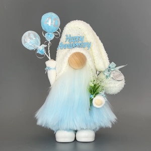 Happy Anniversary Balloons Gnome with hand poured/painted ceramic boots~ Can be personalized with Lights-Name tag-several colors available!