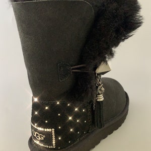 SWAROVSKI -UGG Australia LILOU Suede boots Women Size 5 equals Kids Size 3 Black Bling #329